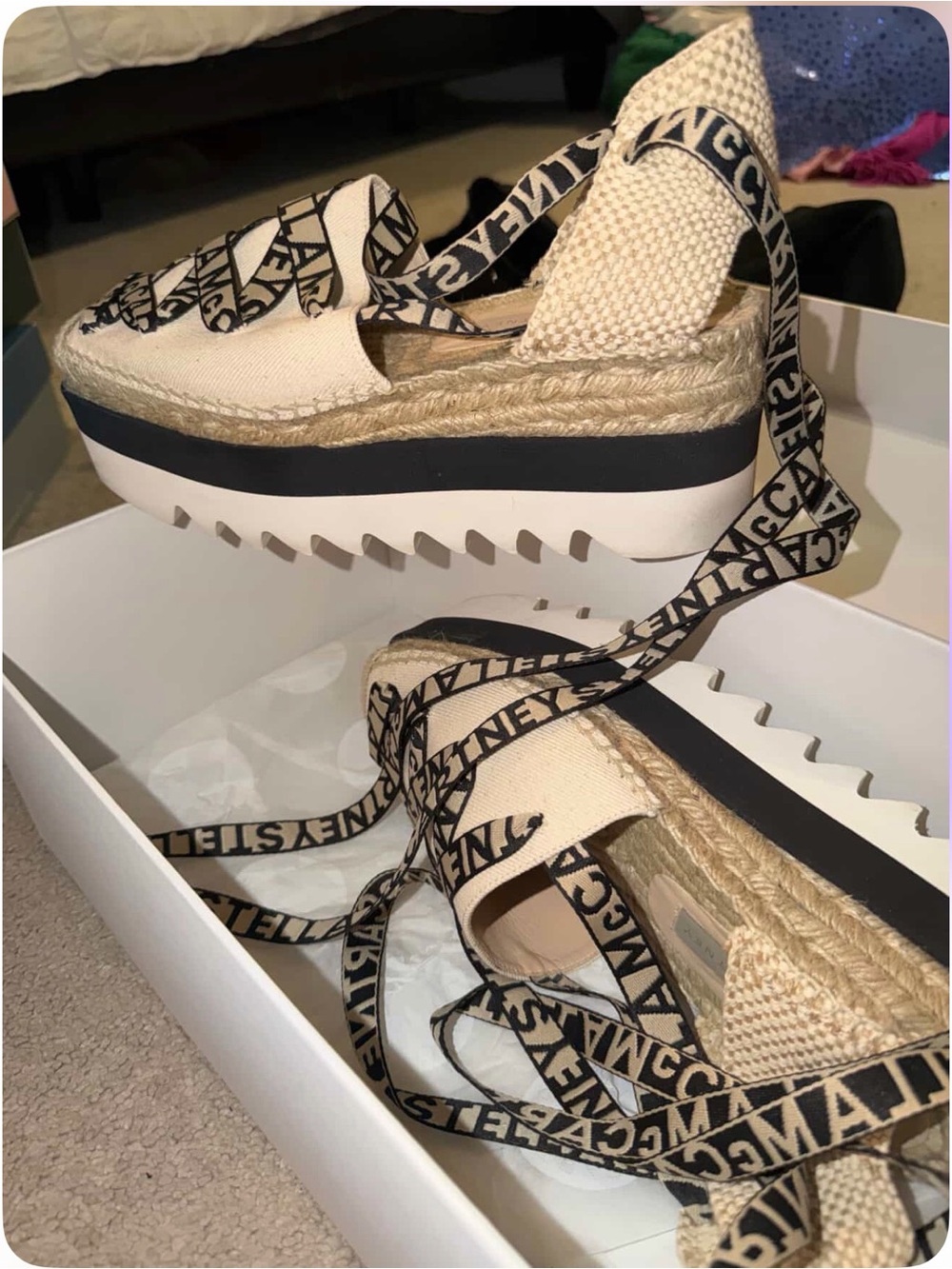STELLA MCCARTNEY GAIA Beige Espadrille Platform Sandals